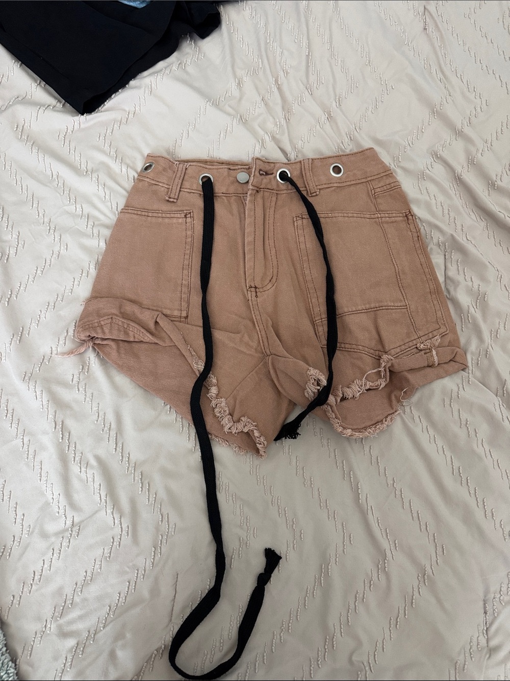 High-Waist Taupe Women’s Denim Shorts with Drawstring